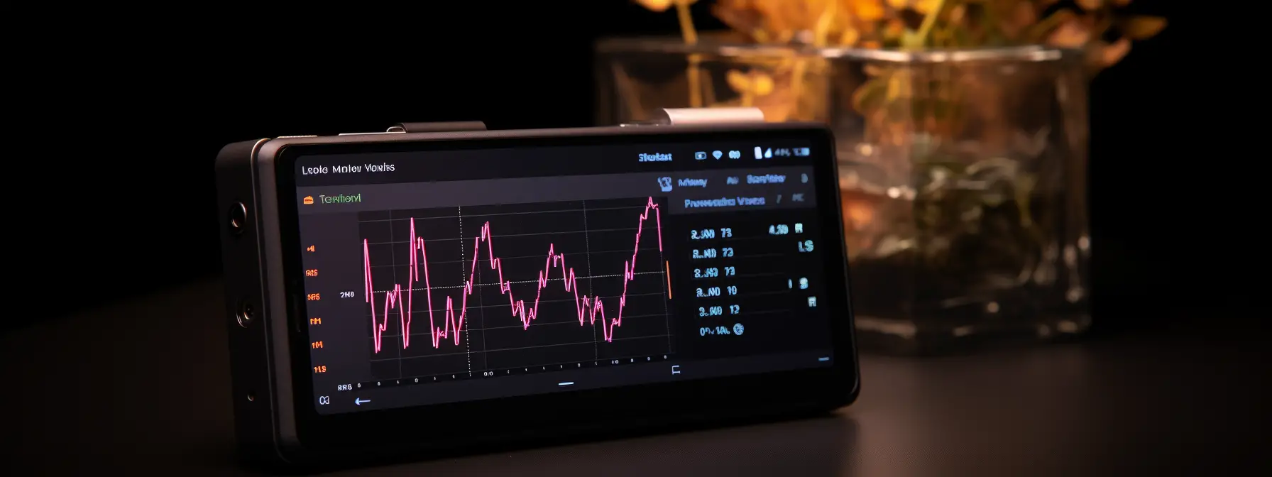 A line graph used to visualize data is being displayed on a mobile device